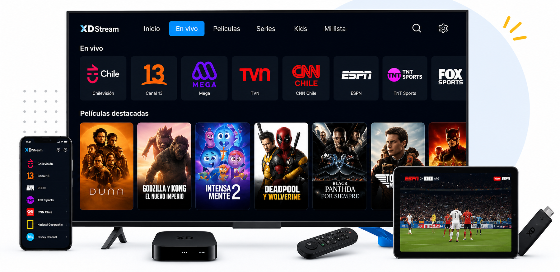 XDStream en Smart TV, celular, TV Box y tablet con canales, películas y fútbol